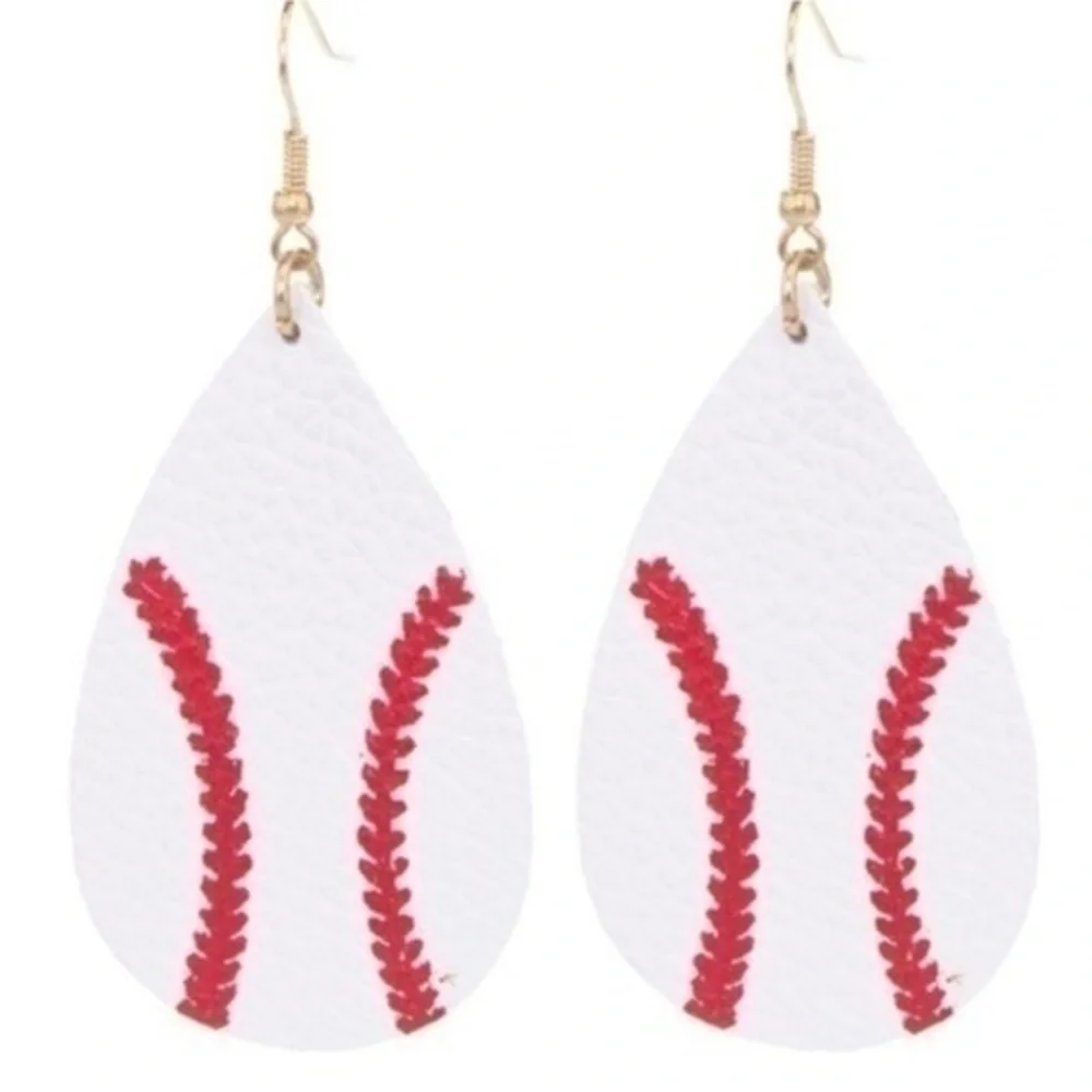 NEW Baseball Leather Teardrop Earrings
